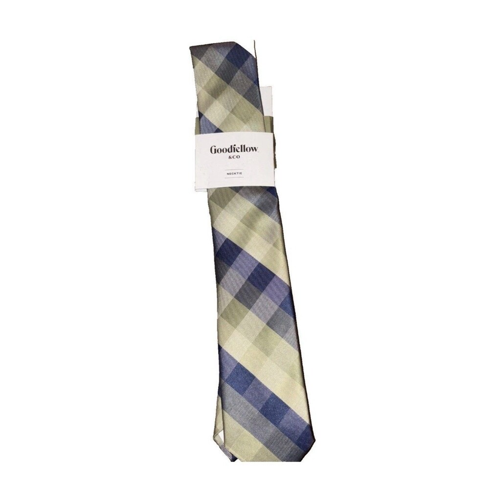 Goodfellow & Co Necktie Mens One Size Green Plaid Skinny Tie Woven Polyester